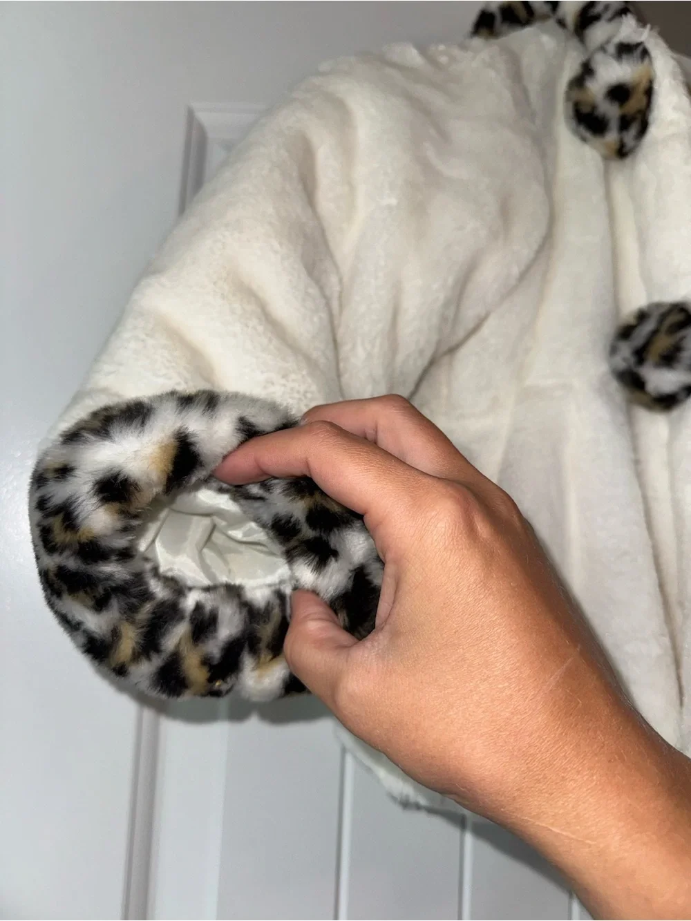 Rothschild Cream Faux-Fur Hooded Coat with Leopard Trim